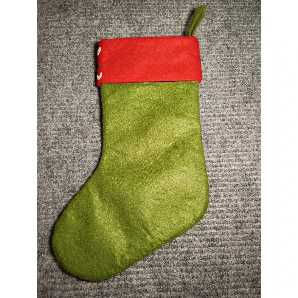 Red, Green, And White Stocking With A Fish Bone